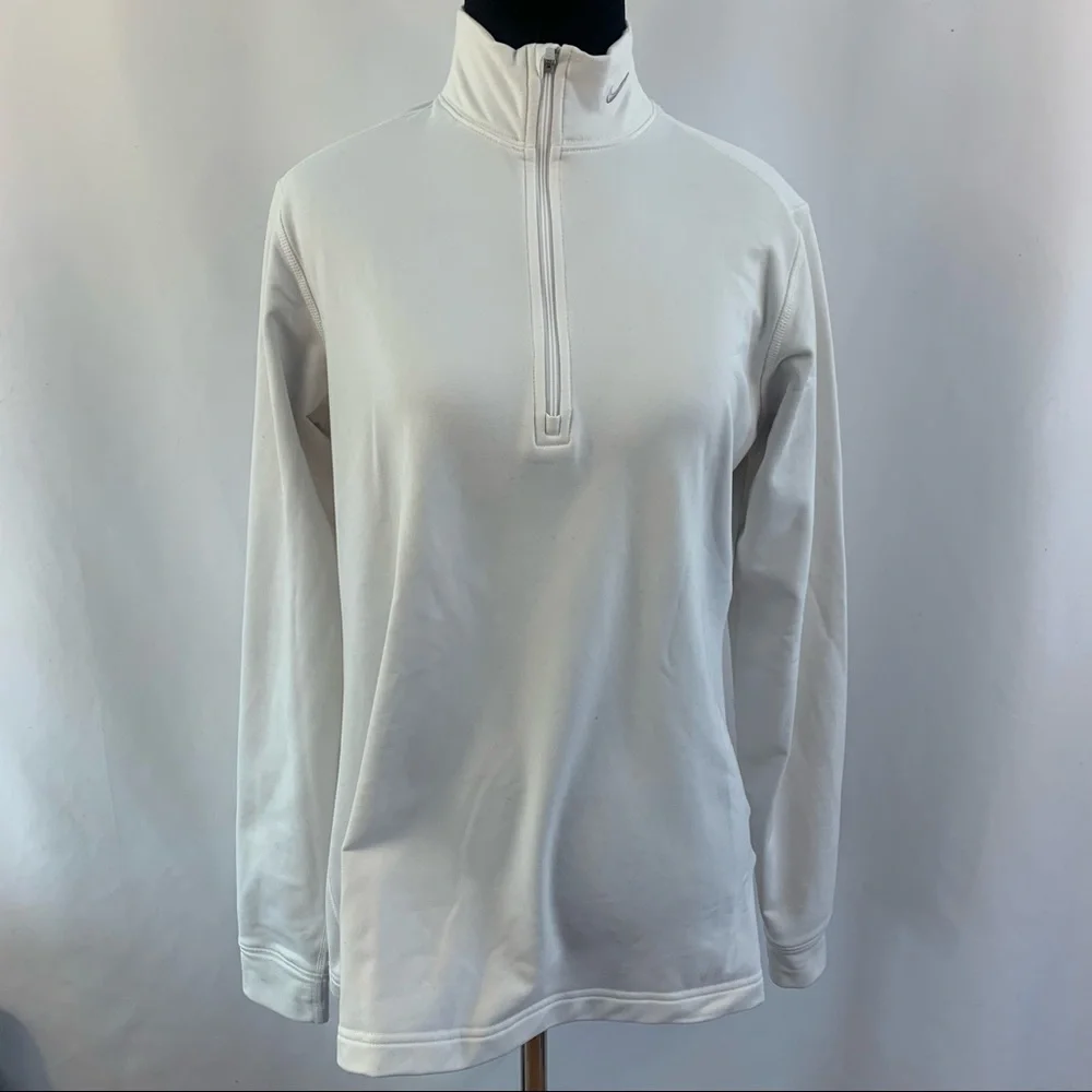 Nike Fit Dry Shirt Fleece Lined 1/4 Zip Top Long Sleeve White Girls Size XL - Picture 1 of 4